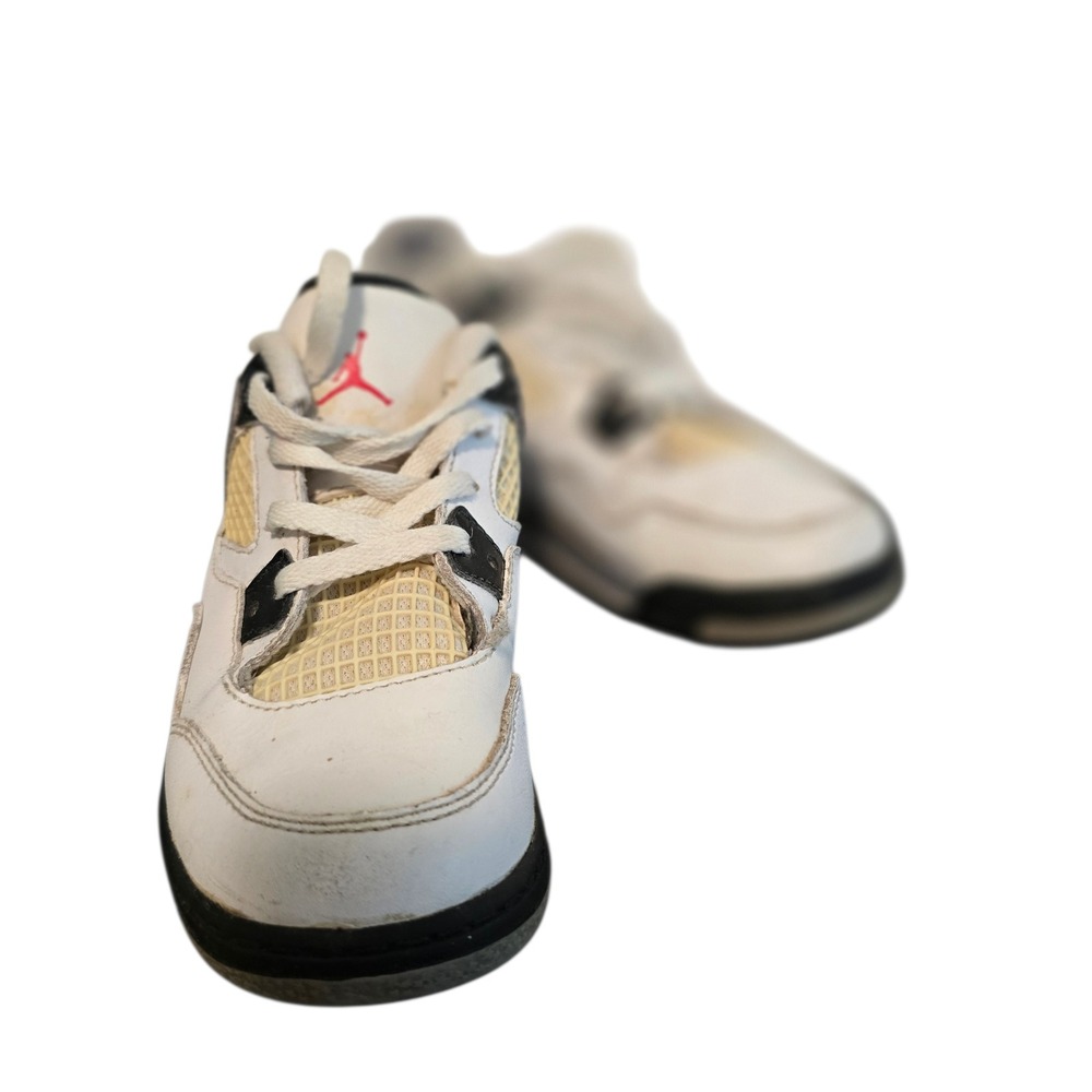 Jordan 4 Retro White Cement Kids Sneakers White Grey Black 308500-103 Size 10C - Picture 3 of 6